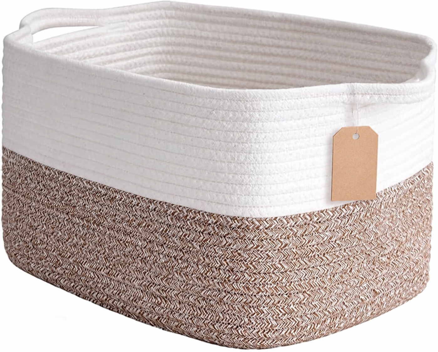 Edited illustration of Cotton Woven Shelf Basket; view the linked Amazon listing for the actual product.