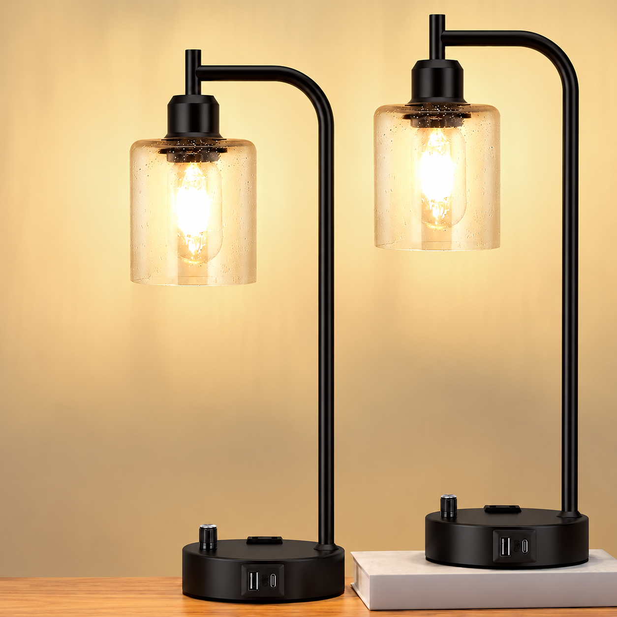 Edited illustration of Industrial Bedside Lamp Pair; view the linked Amazon listing for the actual product.