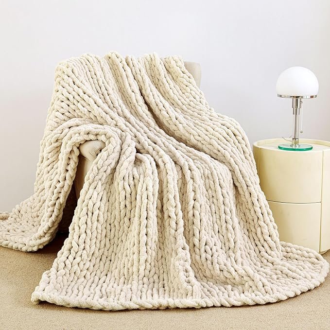 Chunky Chenille Throw — Ivory · 51 by 63 inches