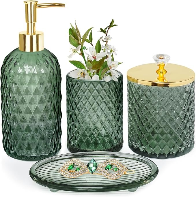Sage-Green Glass Bathroom Set — Sage green · four pieces