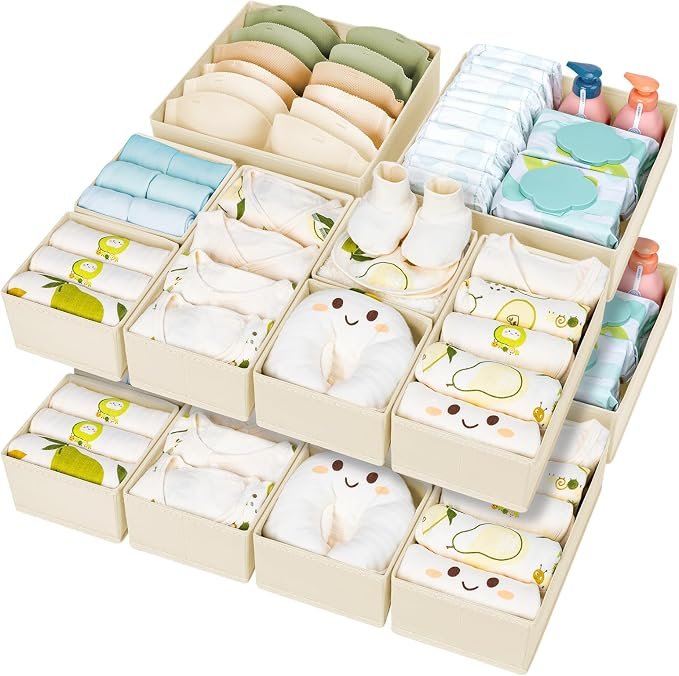 Fabric Drawer Organizer Set — Beige · 15-pack