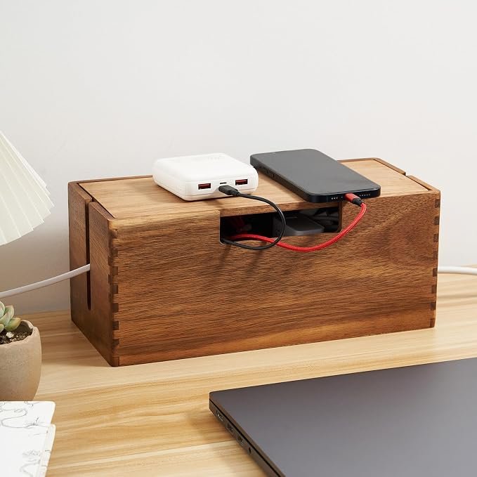 Acacia-Wood Cable Box — Natural acacia wood