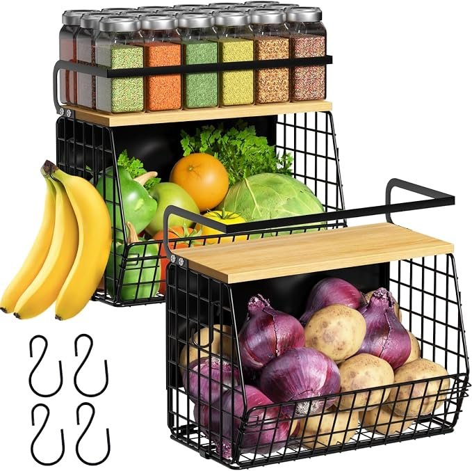 Magnetic Storage Bins with Wood Lids — Black · two small bins