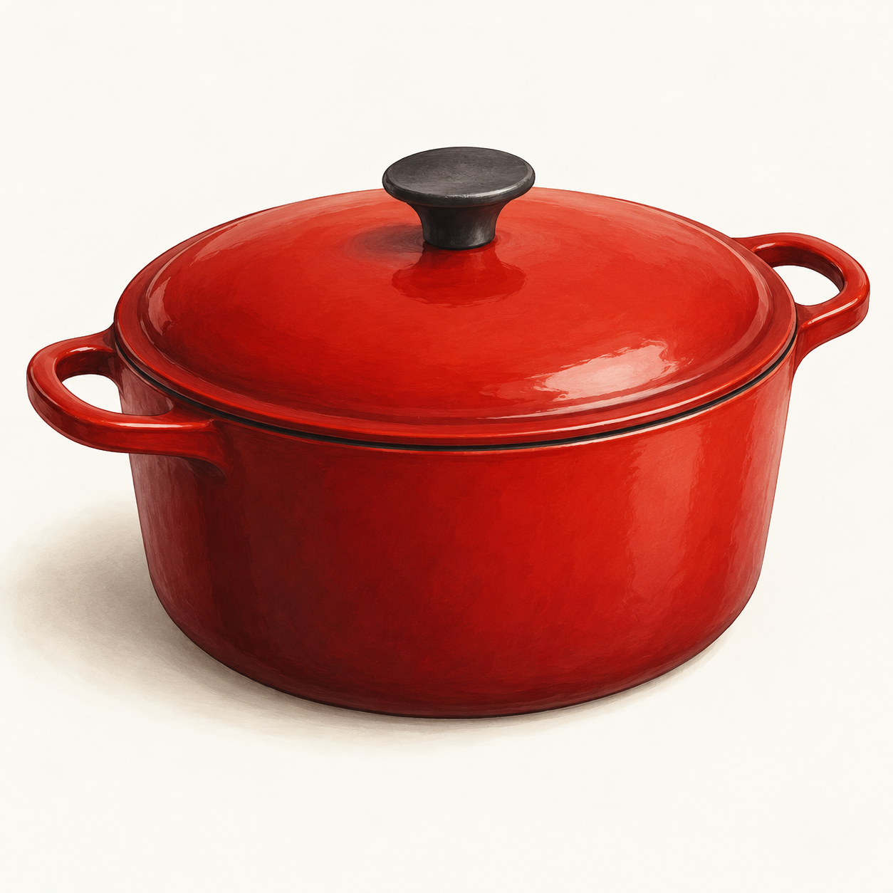 AI-generated illustration of a generic red Dutch oven; not a photograph of the linked Lodge product.